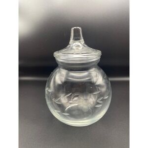 Princess House Heritage Etched  Clear Glass Apothecary Jar with Lid 5 1/2"